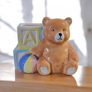 Vintage Decor Teddy Baby Bear Alphabet Toy Blocks Ceramic Nursery Planter